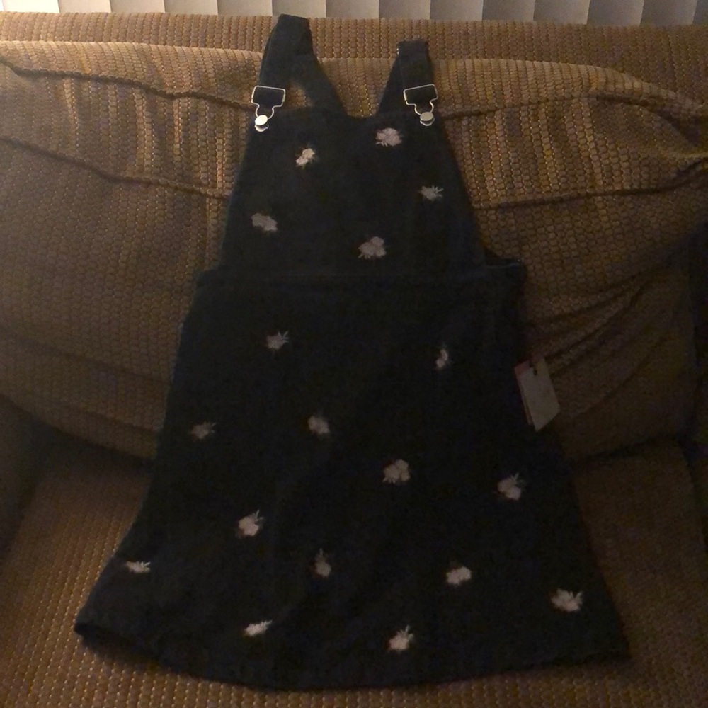 Black Embroidered Flowers Overall Dress